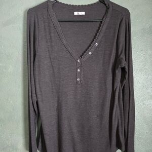Maurices - V-neck Henley - Long Sleeve Therma Style T-shirt  - Women's size L
